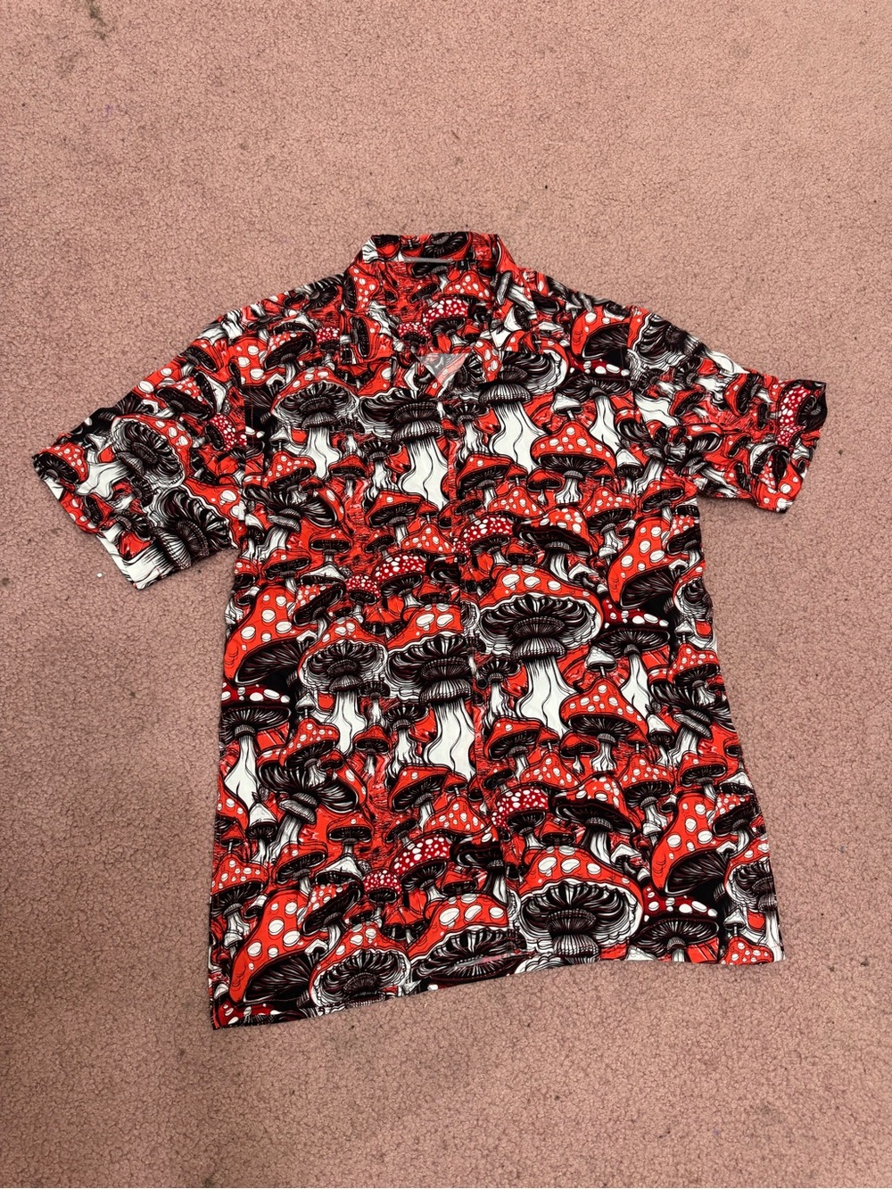 New Small red mushroom button down shirt festival rave boho hippy trippy